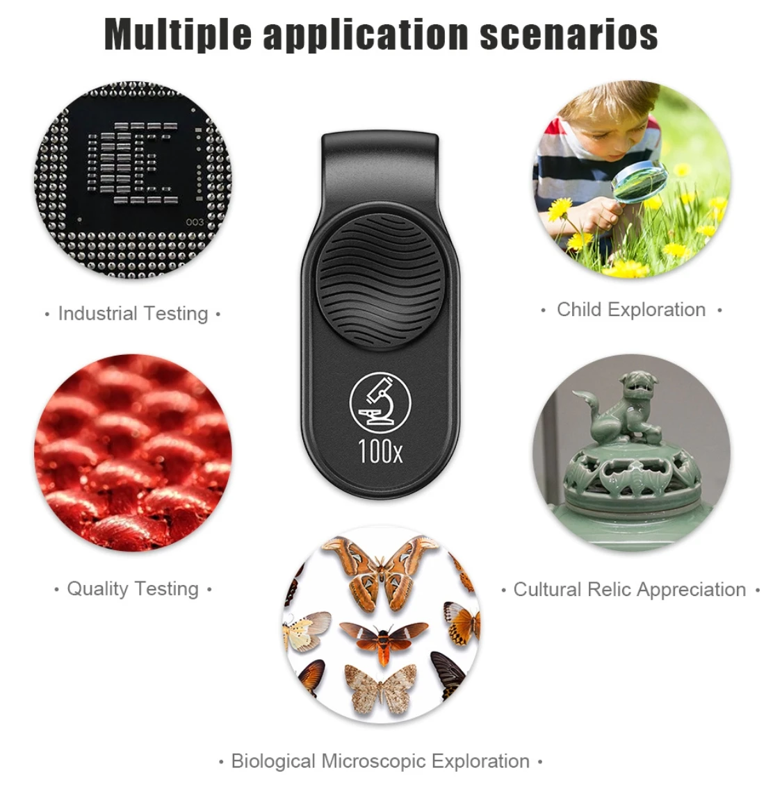 100x Smart Phone Microscope Digital Camera Lens Jewelry Detector HD Loupe with LED Light Free APP for Lab Student Education