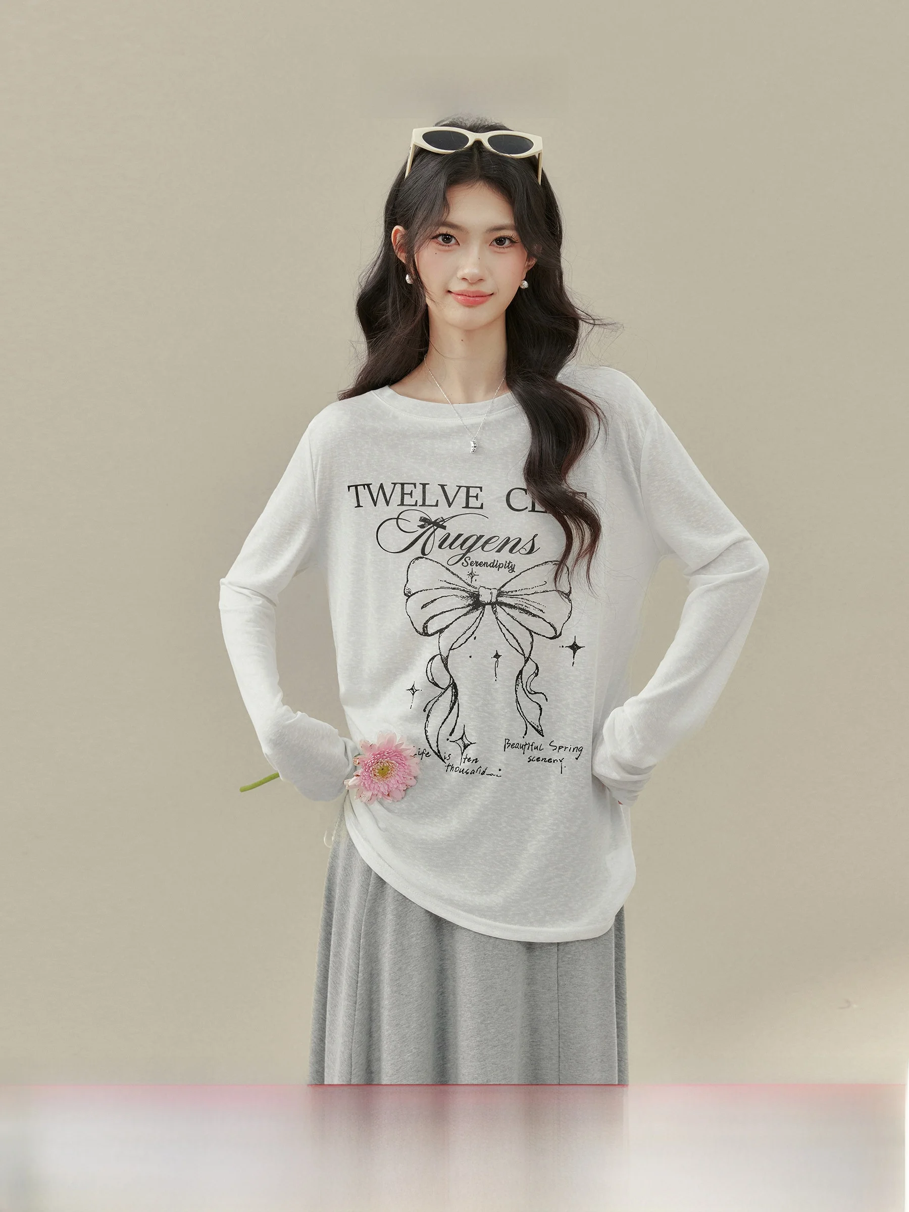 

Свободная футболка с длинным рукавом и принтом для полных женщин, повседневный стиль, весенняя мода, женский топ