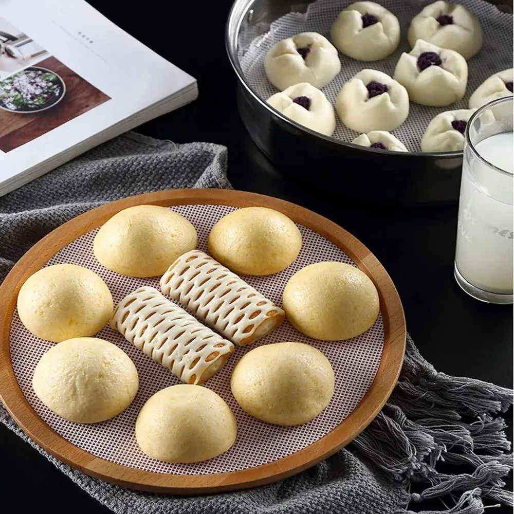 10Pcs Silicone Steamer Liners Non-stick Reusable Dehydrator Mats Round Dumplings Mesh Fruit Dryer Mats Kitchen Supplies