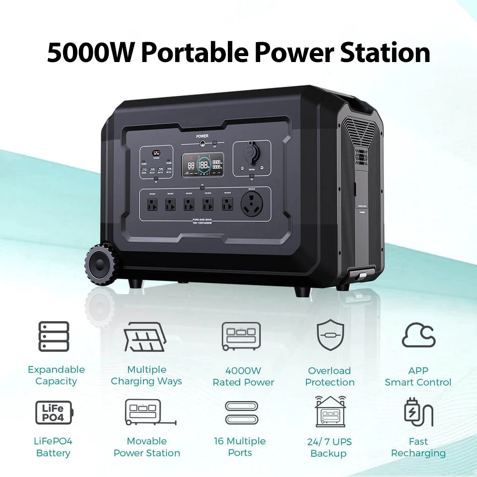 

5kw Home Camping Powerstation Lifepo4 Battery Bank Charge Energy System 4000w Portable Power Station 110v Solar Generator