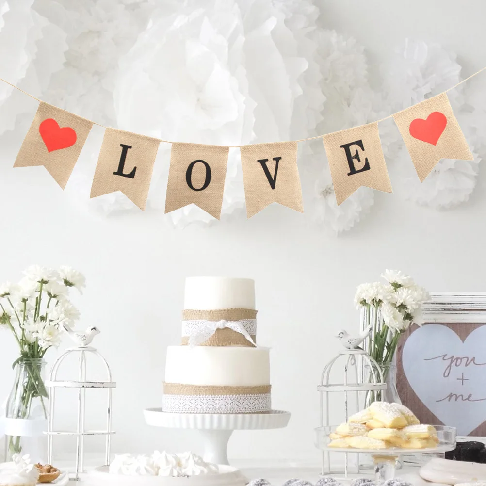 

Love Burlap Banner 2.5M Wedding Party Decor Bunting Garland Valentine'S Day Jute Flags Reusable Burlap Bunting For Engagement