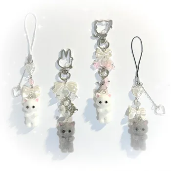 chaveiro gatinho peludo feito à mão y2k moda feminina