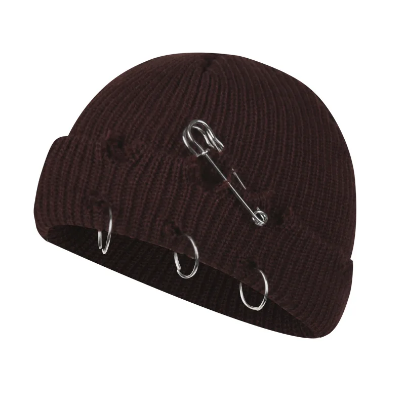 Winter Skullies Hut Für Frauen Männer Paar Y2K Beanies Hüte Mode Gothic Street Punk Gestrickte Motorhaube Kappen – Detail 4