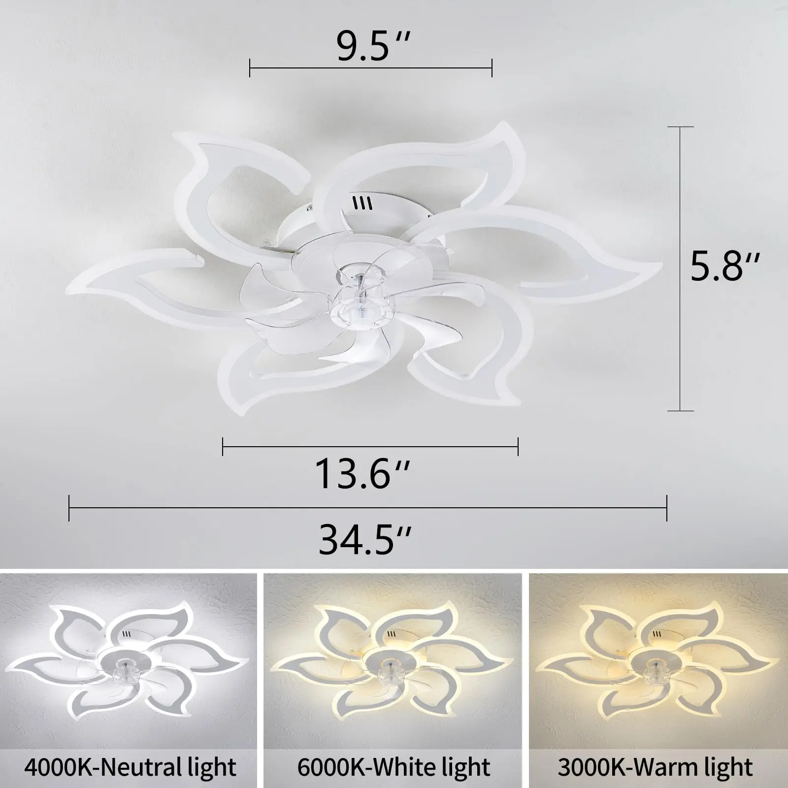 New Ceiling Fan Light, Modern Flower Shaped Home, Smart Remote Control For Living Room, Bedroom, Dining Room, LED Fan Light