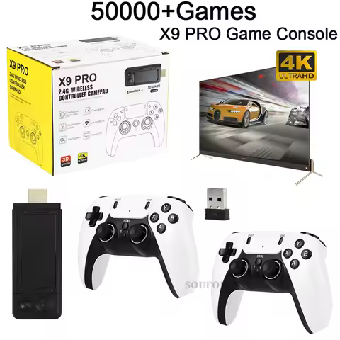 2025 New X9 Pro Retro 4K 3D Game Stick TV HD 905X3 Video Game Console 50000 Gaming For PS1/PSP/SFC/N64 Dual 2.4G Controller