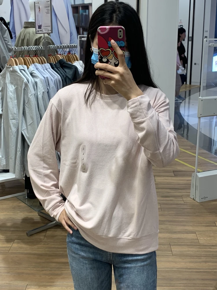 

Autumn Winter Women's round Neck Pullover Long Sleeve Fleece Lined Sweatshirt T-Shirt Base Layer Loose Fit Comfortable