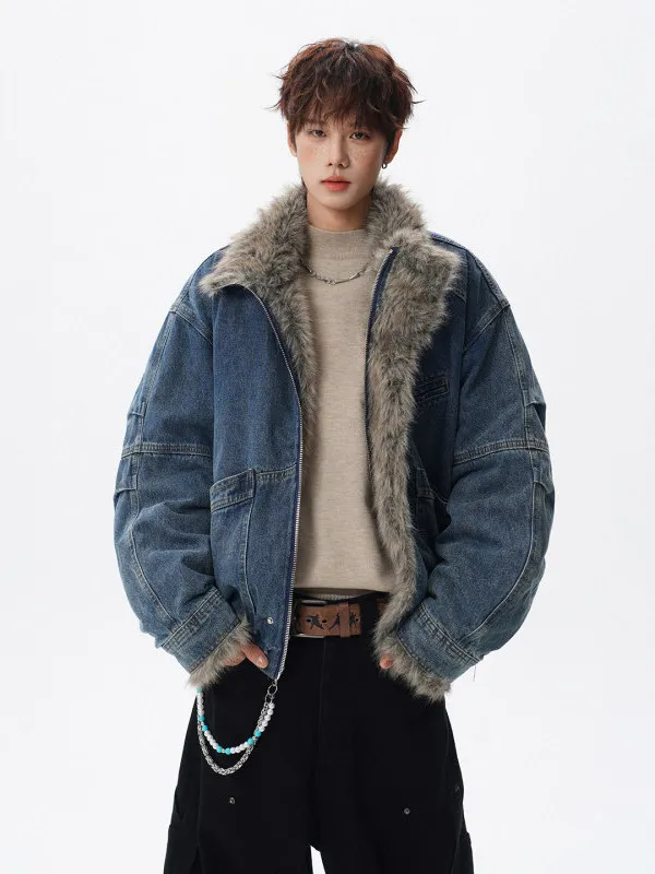 

TANGZ STUDIO American Retro Waed Denim Cotton Jaet ort Pilot Coat Men's Winter Warm Thiened Stand Collar Zipper Casual