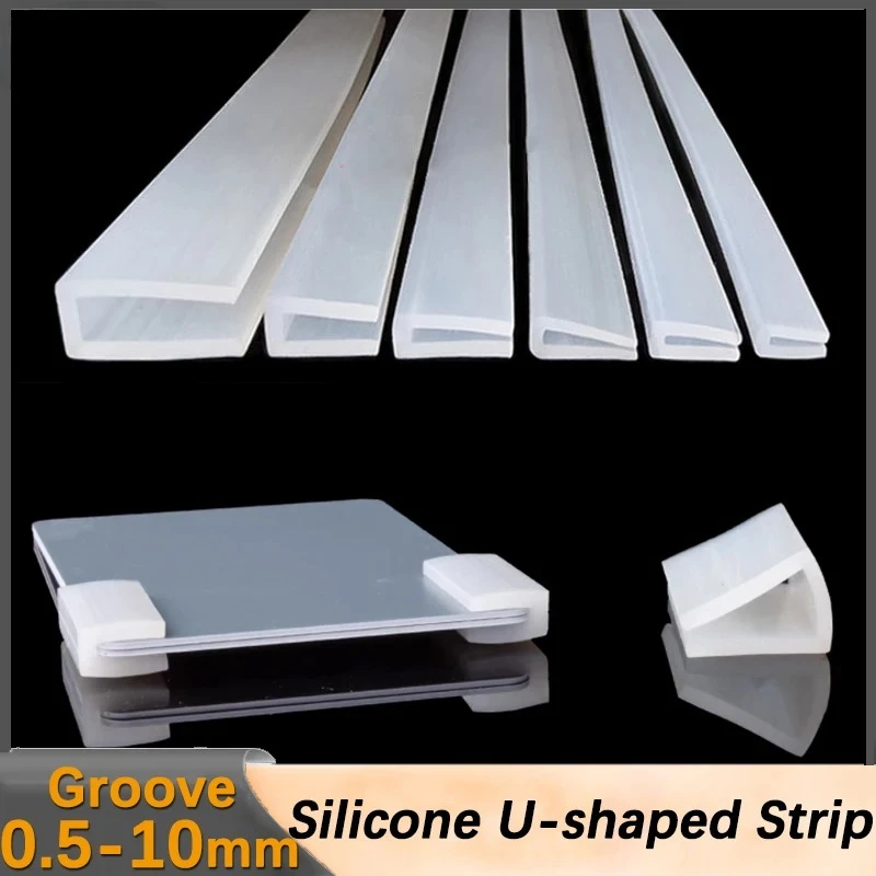 U-Shaped Silicone Rubber Sealing Strip Shower Door Glass Weatherstrip Edge Guard Translucent White 0.5mm-10mm