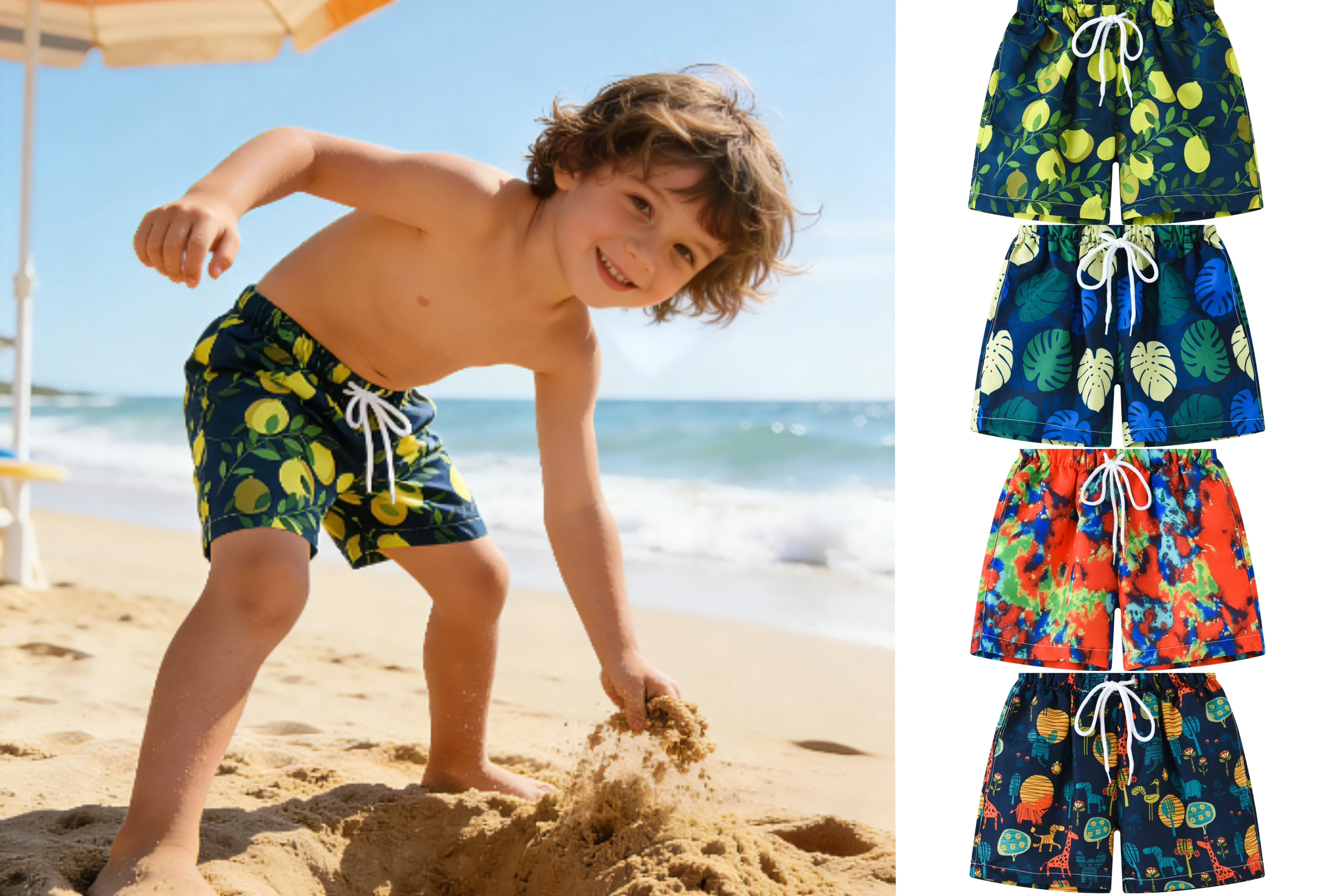 

Летние пляжные шорты для детей от 2 до 10 лет, модные разноцветные пляжные шорты для мальчиков.