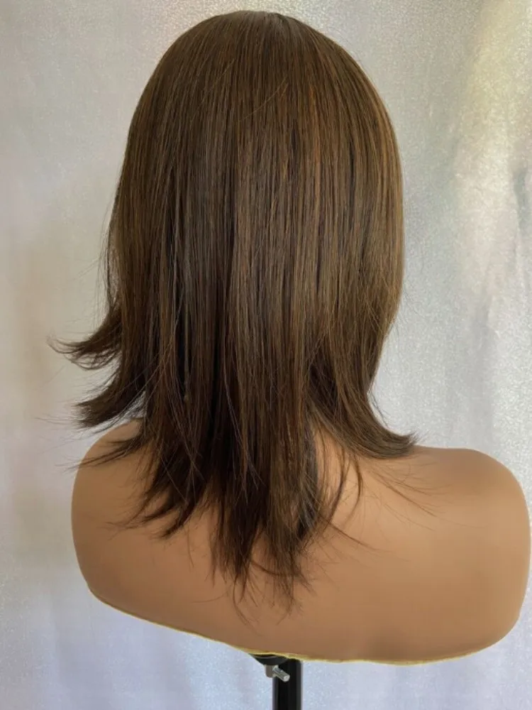 Parrucca naturale diritta morbida marrone scuro con miscela di capelli per le donne