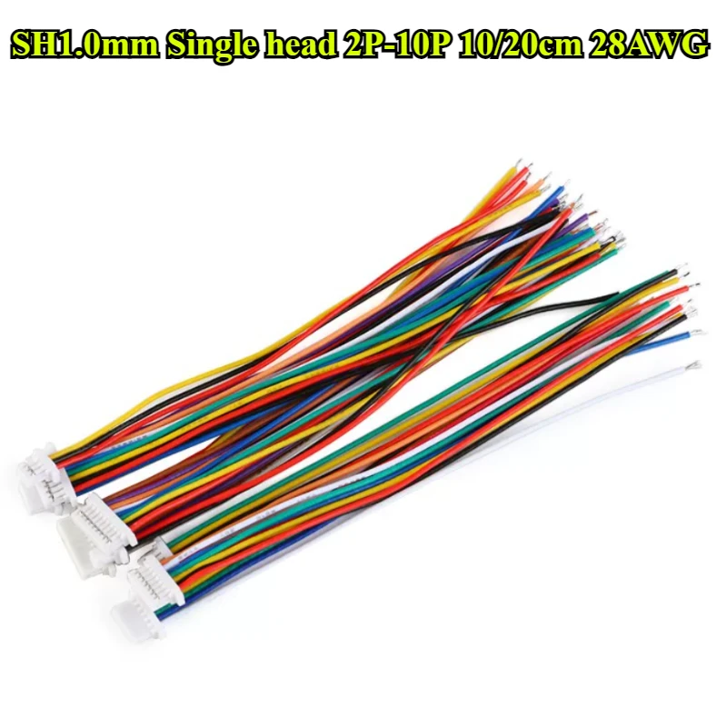 30Pcs SH 1.0mm Pitch Single/Double Head 2P/3P/4P/5P/6P/7P/8P/9P/10P Terminal Wire Length 10/20CM 28AWG Electronic Wire Connector