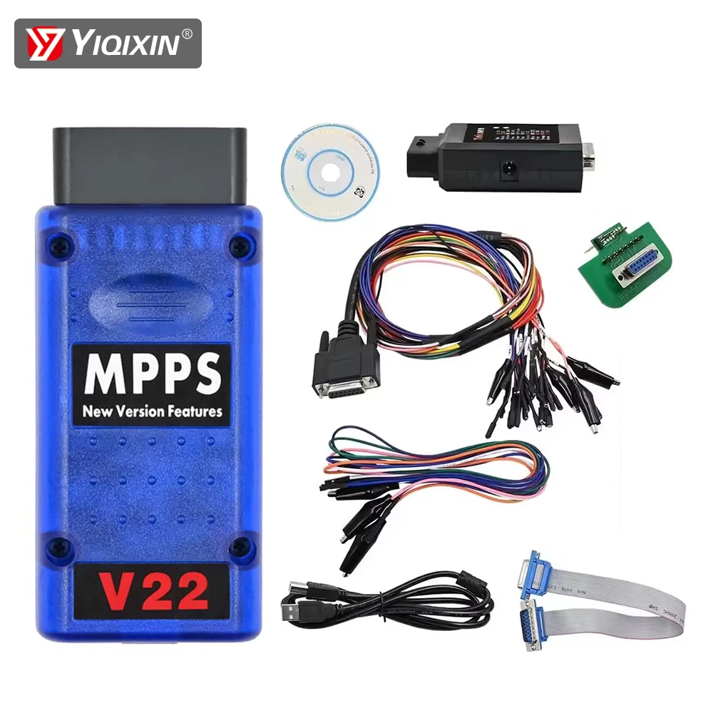 MPPS V22 Chip Tuning Programming Tool Diagnostic OBD2 Scanner Unlock Version Life Time With Breakout Tricore Cable ECU Flasherm