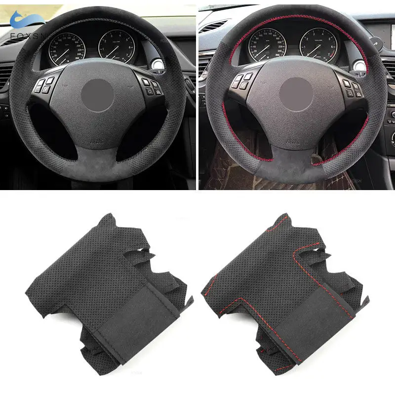 Braids Suede Leather Cover on Car Steering Wheel For BMW 3 Series E90 E91 2005 2006 2007 2008 - 2011 X1 E84 2010 2011 2012 2013