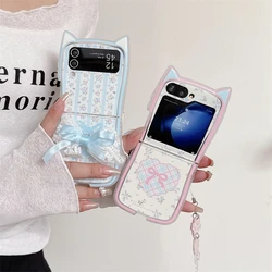 Cute Bow Small Flower Phone Case For Samsung Galaxy Z Flip 6 5 4 3 Z Flip5 Flip6 Flip4 5G Cover with Charm Silicone Cases Girls