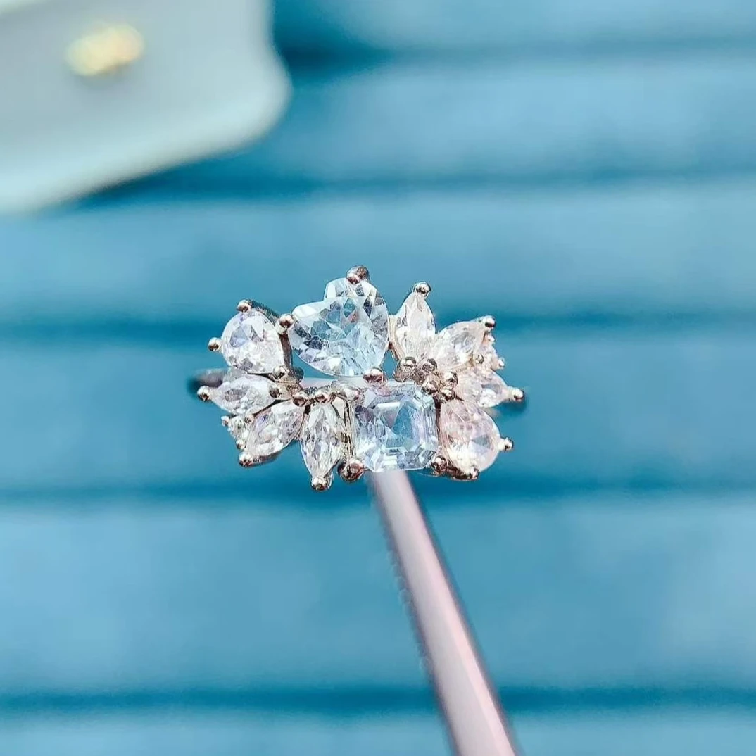Genuine Aquamarine Ring 925 Sterling Silver Elegant Filigree Setting Aquamarine Fine Jewelry with Authentic Certificate for Her