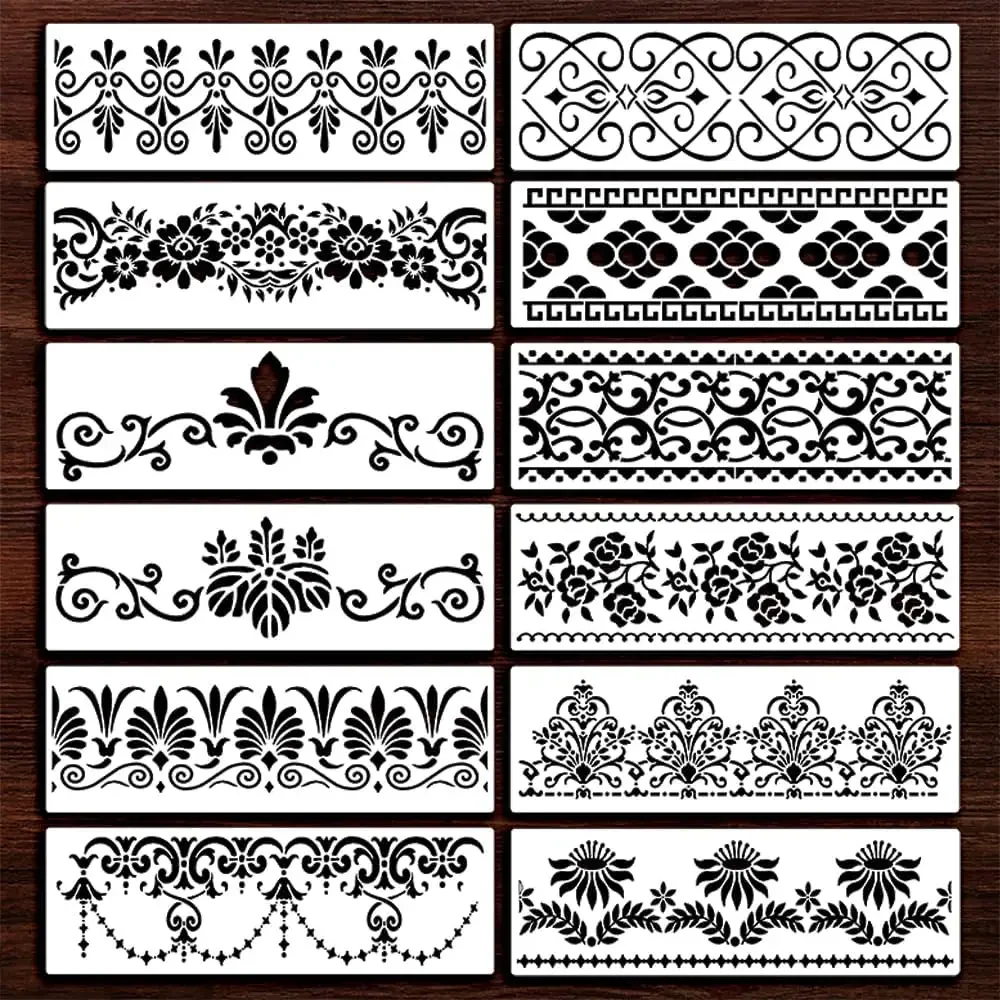 

12Pcs/Lot Border Flower Edge DIY Layering Stencils Wall Painting Scrapbook Coloring Embossing Album Decorative Template