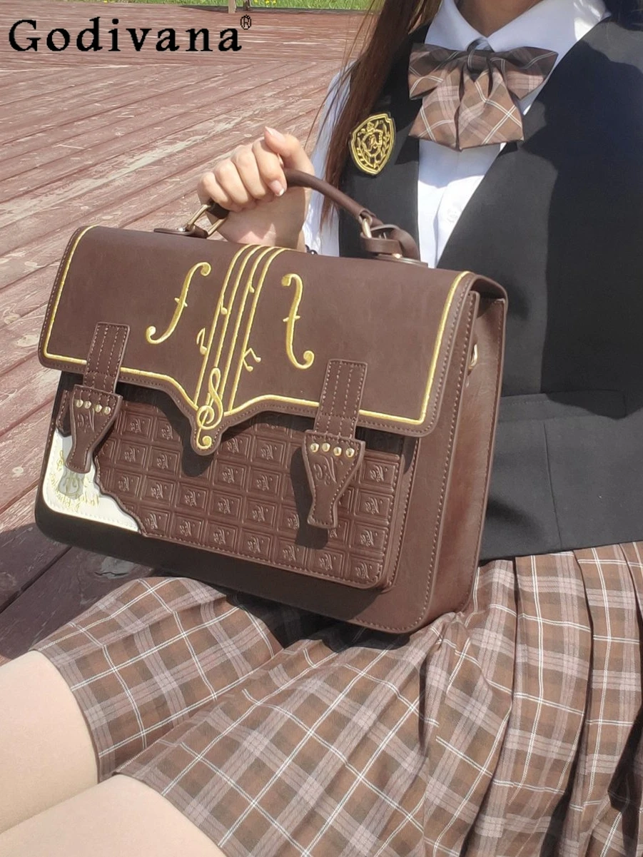 

Original Japanese Lolita Chocolate Note Embroidered Handbag JK Uniform School Style College Style Commuting Backpack for Women