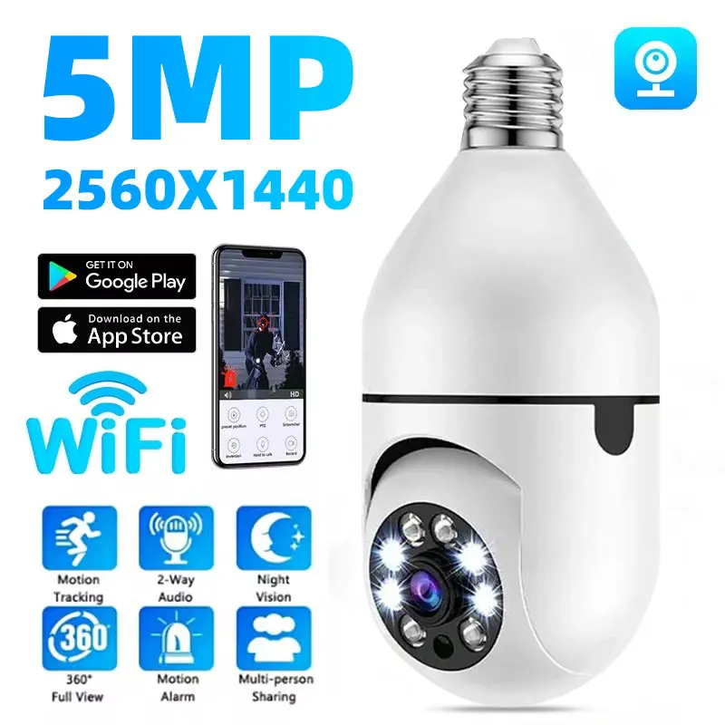 

5MP E27 Bulb Wifi Surveillance Camera Wireless HD Night Video AI Human Detect 4X Digital Zoom Smart Home Security Monitor CCTV