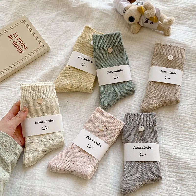 Solid Color Cotton Long Socks Women Casual Women Socks Korean Fashion Harajuku Streetwear Shell Decorative Middle Tube Socks Sox