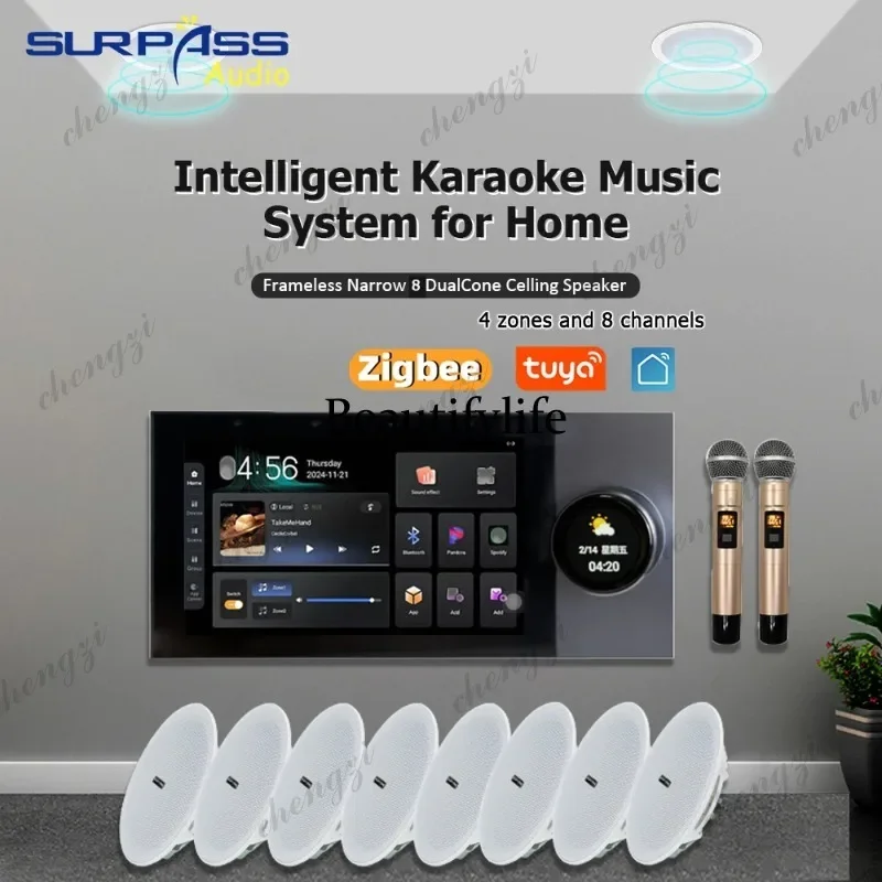 M138 Karaoke 7Inch Touch Screen Android 11 WiFi TUYA ZIGBEE Wall Amplifier Smart Audio System Home Theater Stereo Ceiling Speake