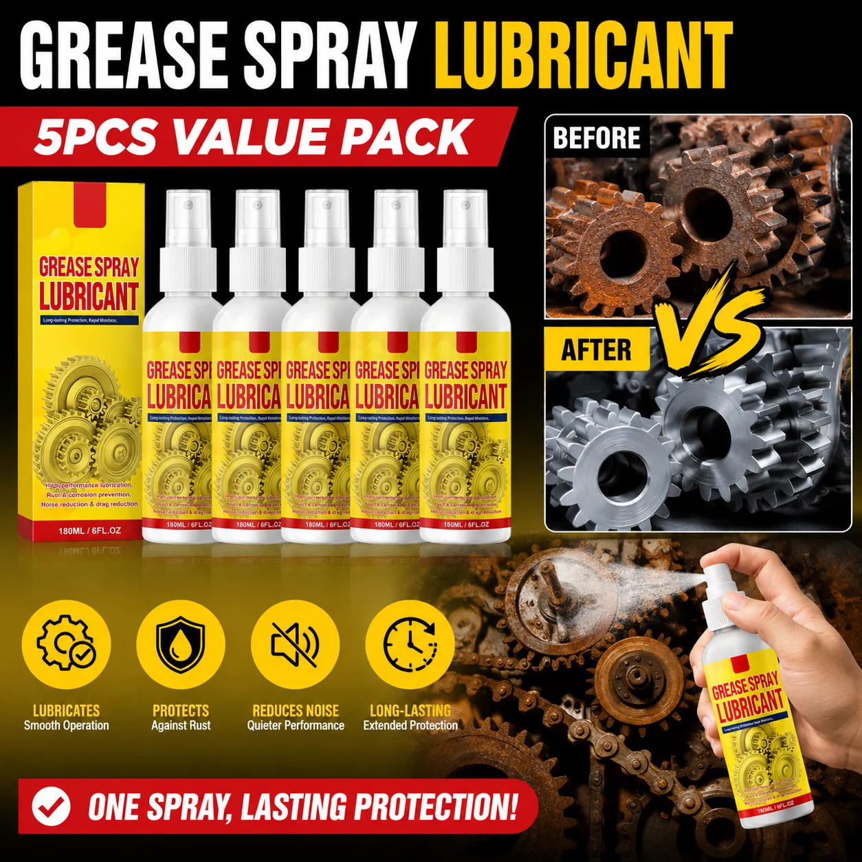 Rust Remover Lubricant Spray High Performance Anti Corrosion Lubrication Spray for Gears Hinges Tools Automotive Maintenance