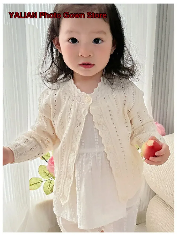 Baby Coat Spring Summer Thin Hollow Out Knit Top for Girls as Outdoor Sunscreen Cardigan for Infants and Early Autumn