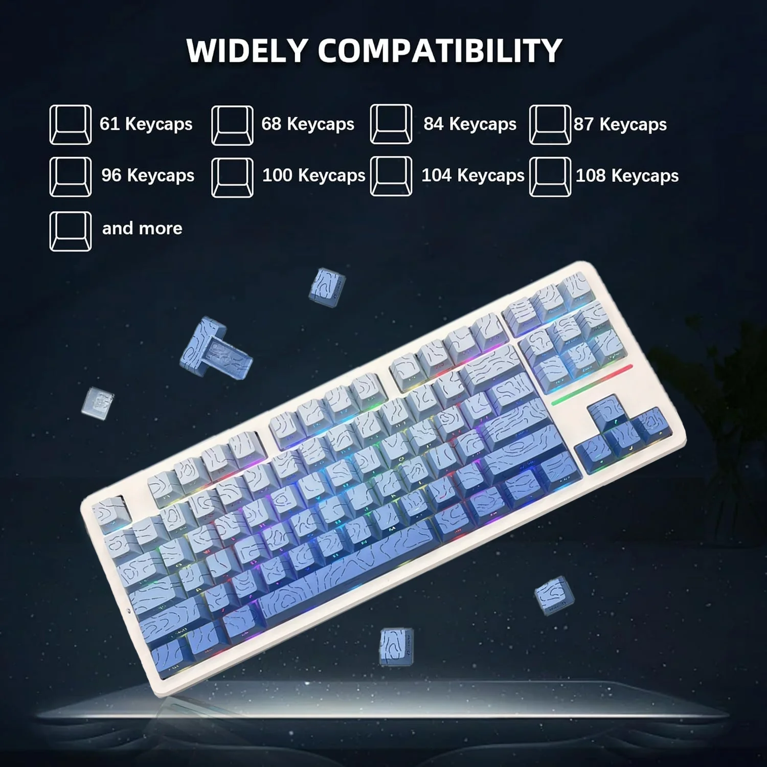 

Sky Blue PBT Keycaps - Blue Gradient Terrain Backlit Keycap Set 133 Keys 60 65 75 100% Cherry Profile Side Printing DoubleShot