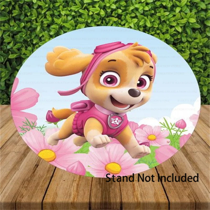 

Pink Cute Skye Dog Paw Patrol Flowers Everest Girls Round Backdrop Chase Birthday Party Baby Shower Background Banner