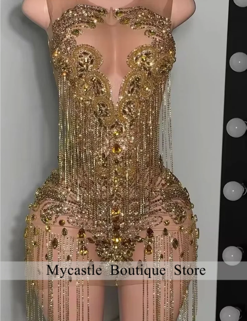 

Sexy Short Party Dress Black girl Beading Tassel Mini Dance Wear Formal Occasion Cocktail Dress Formal Party Gown Customized