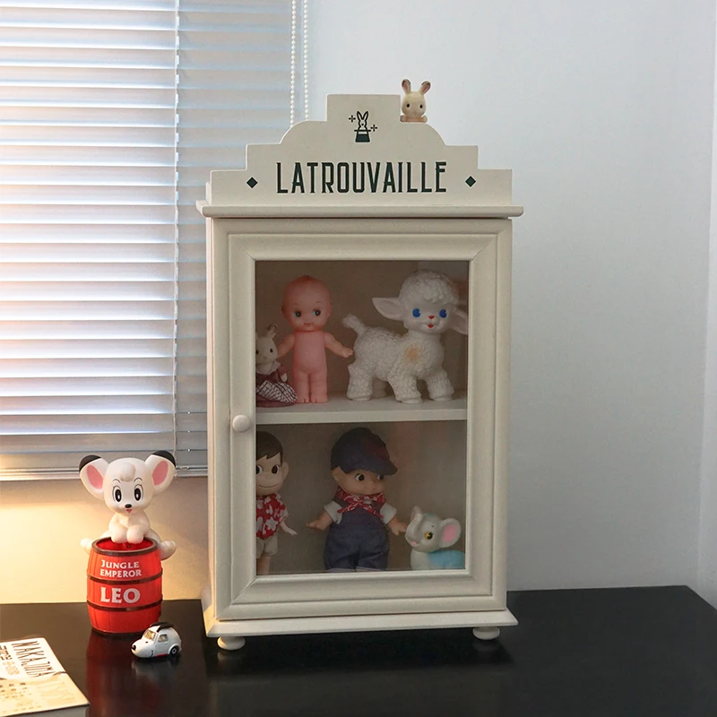 خزانة عرض زجاجية من الفانيليا الفرنسية للدمى والمقتنيات عرض تحف مقاوم للغبار مع أبواب كريم شخصيات كرتونية جمالية #2