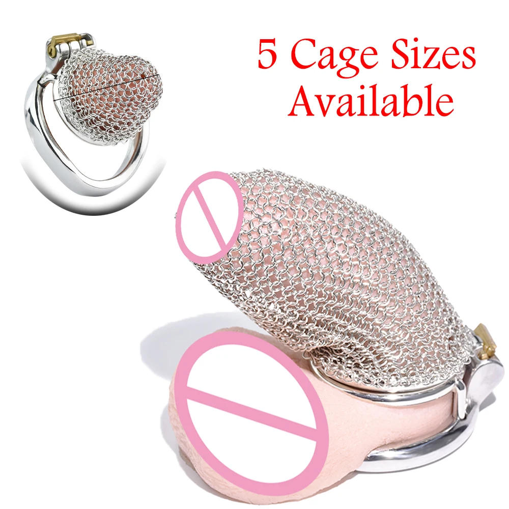 Bdsm Stainless Steel Mesh Chastity Cage Male Mesh Sexy Penis Lock Underpants Anti-escape Desire Control Cock Ring Adult Sex Toys