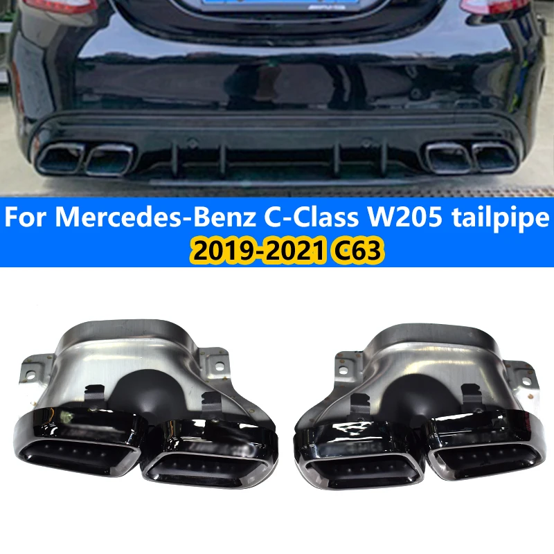 For 2019 to 2021 Mercedes-Benz C-Class W205 Exhaust Pipe Modification Carbon Fiber Square Port Stainless Steel Black Muffler Noz