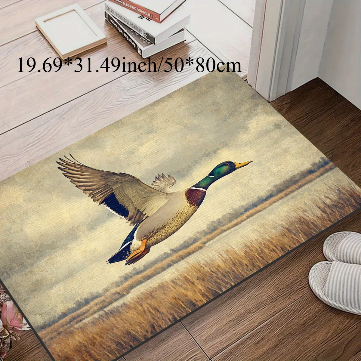 Realistic Mallard Duck Door Mat Flying Waterfowl Nature Scene Non-Slip Floor Rug for Home Entrance or Patio Decor multiple sizes