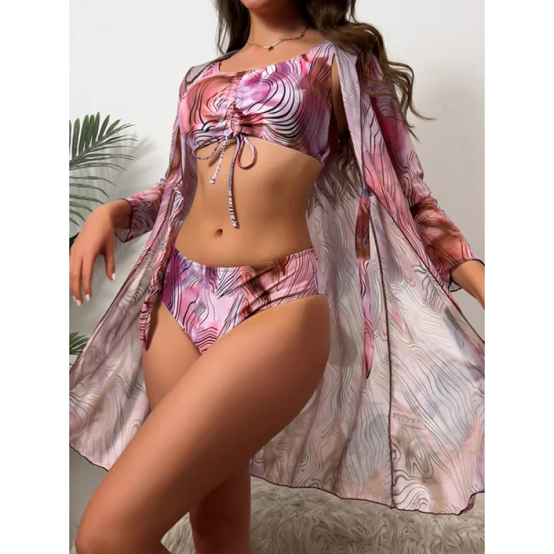 2025Nuovo costume da bagno bikini copricostume a maniche lunghe stampato in tre pezzi