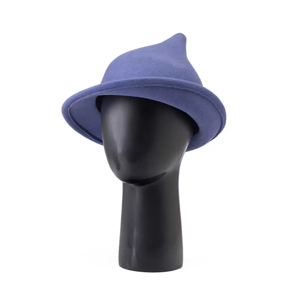

Fashionable Witch 100% Wool Pointed Witch Hat Rolled Brim for Halloween Cosplay Stage Party Gothic Vintage Costume Hat Accessory