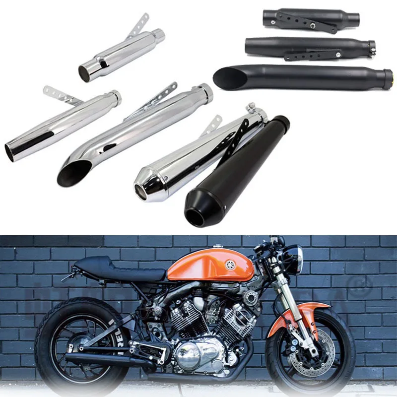 Universal Motorcycle Exhaust Muffler Retro Vintage Classic Electroplating Escap Moto for cg125 sr400 cb500 vt500 CM300 500 Cafe