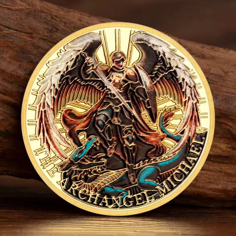 Archangel Michael Gold Plated Commemorative Coin Warrior Guardian Angel Challenge Collectible Lucky Coin