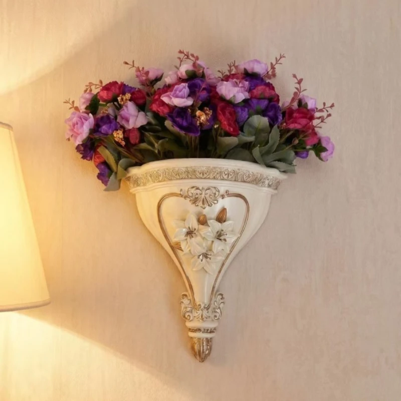 Wall Hanging Vase European Retro Flower Vases Luxury Artistic Living Room Decoration Flowers Pots Creative Wall Flowerpots