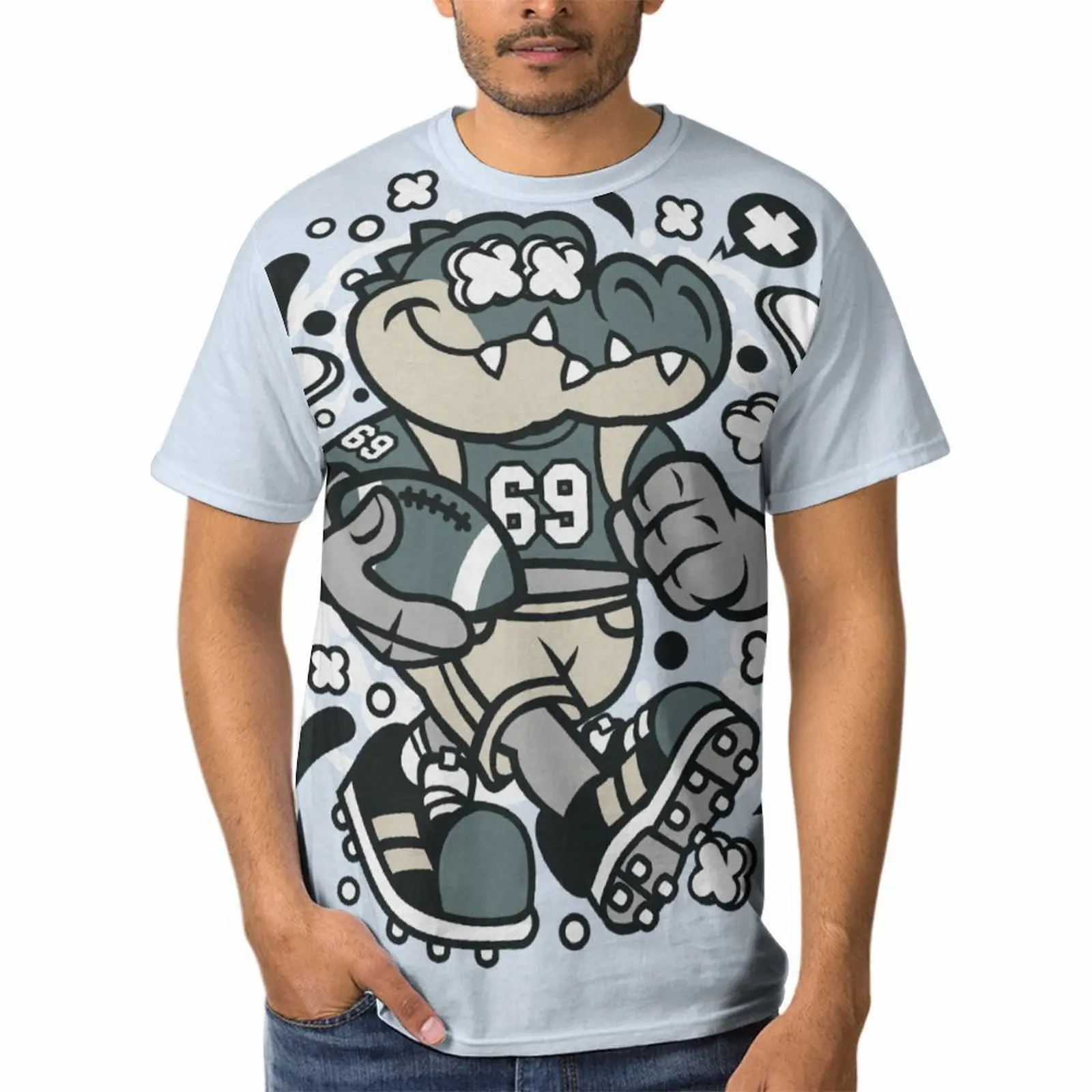 Crocodile Football Printed Men's T-shirt Casual Summer 100% Pure Cotton Fun Street Clothing Loose Fit Plus Size Short Sleeved