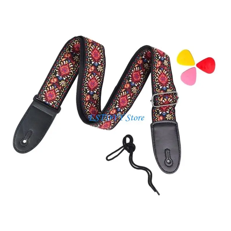 G6DE Adjustable Guitar Strap, Comfortable PU Leather Ends Weave Guitar Shoulder Strap
