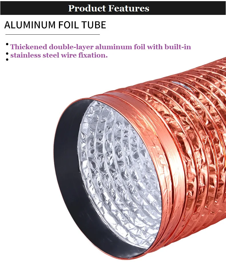 Double Layer Thickened Aluminum Foil Ventilation Duct Gold Flexible Tube for Kitchen/Dryer/Toilet Exhaust Constant Temperature