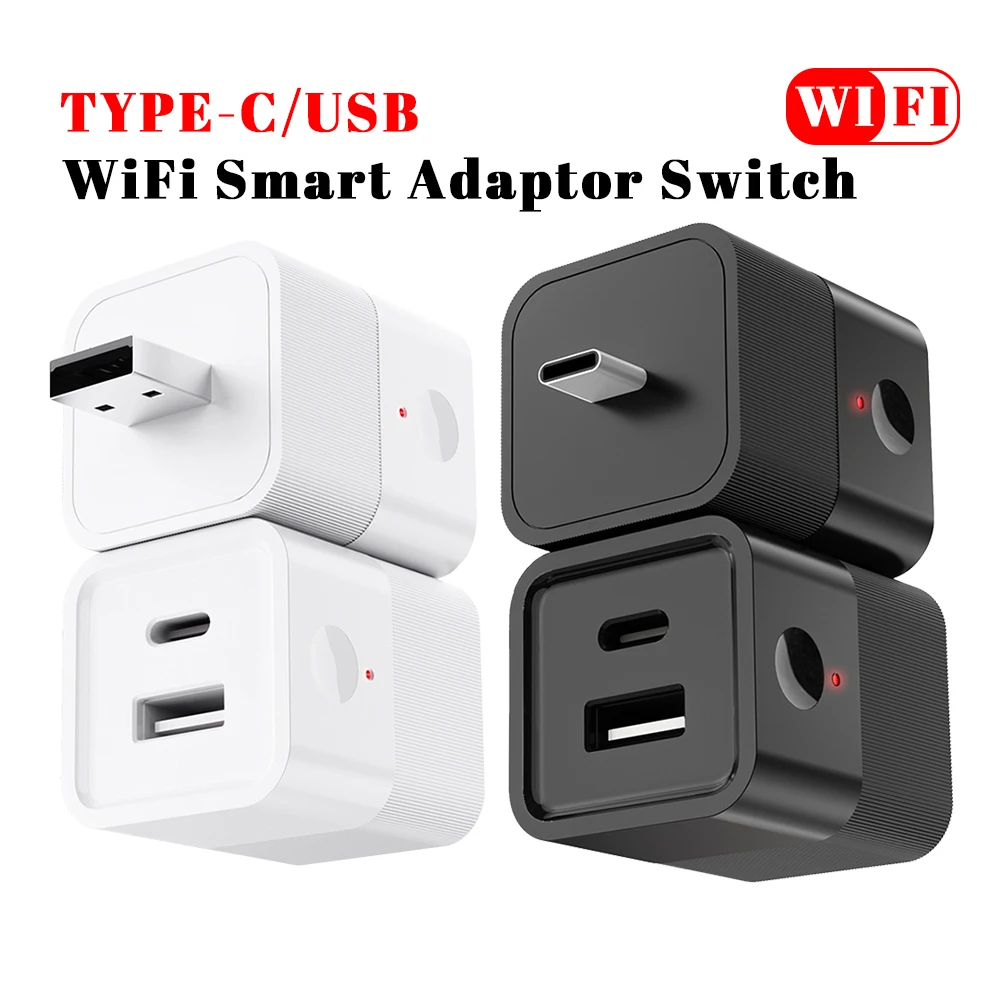 WiFi Mini USB Power Adaptor Charger Plug Voice Control Works with Alexa & Google Home USB/Type C Smart WiFi Adapter Smart Switch