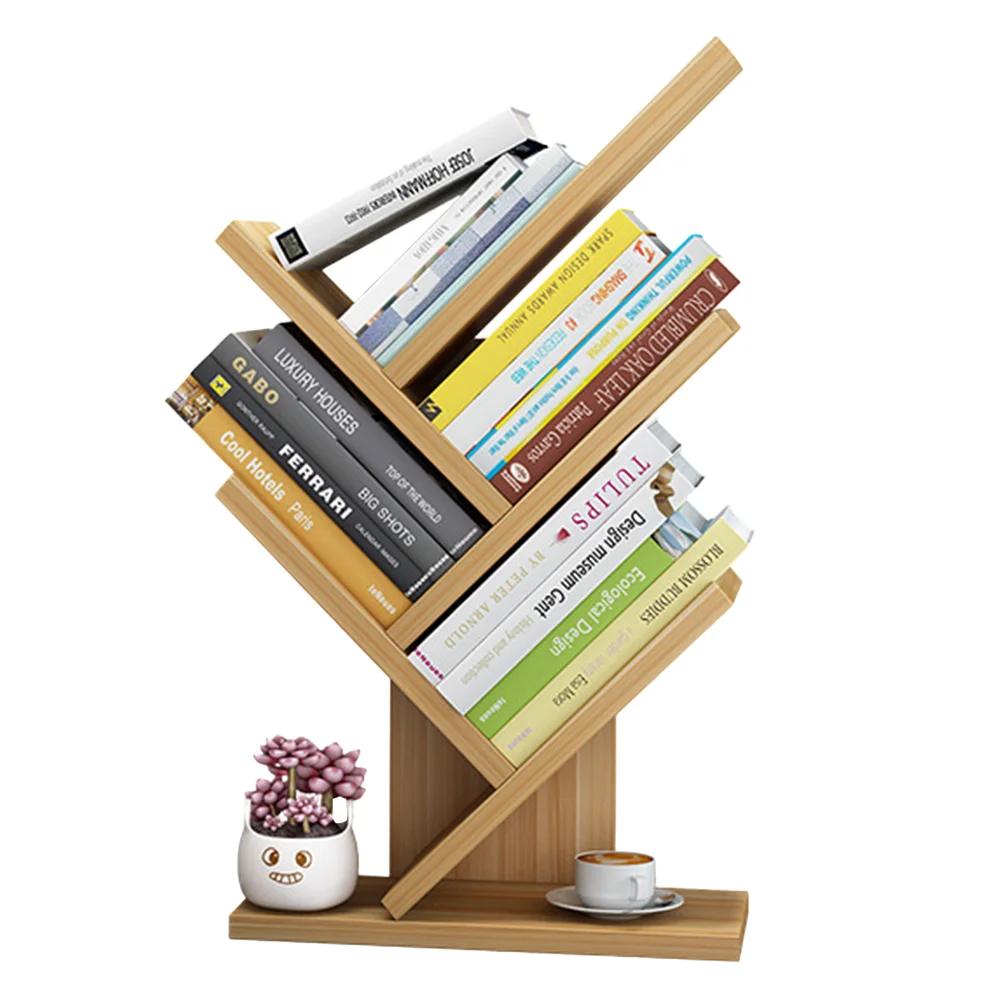 

5 Layers Table Top Bookshelf Tree Desktop Bookcase Storage Rack Bamboo Wooden Student