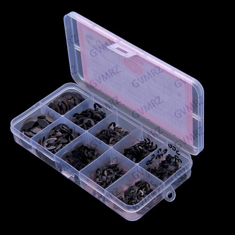 10Values ​​580PCS 304 Open-Type E-ring, E-buckle, M1.5-M10 Washer, Snap Ring, Black  Stainless Steel  M1.5 M10