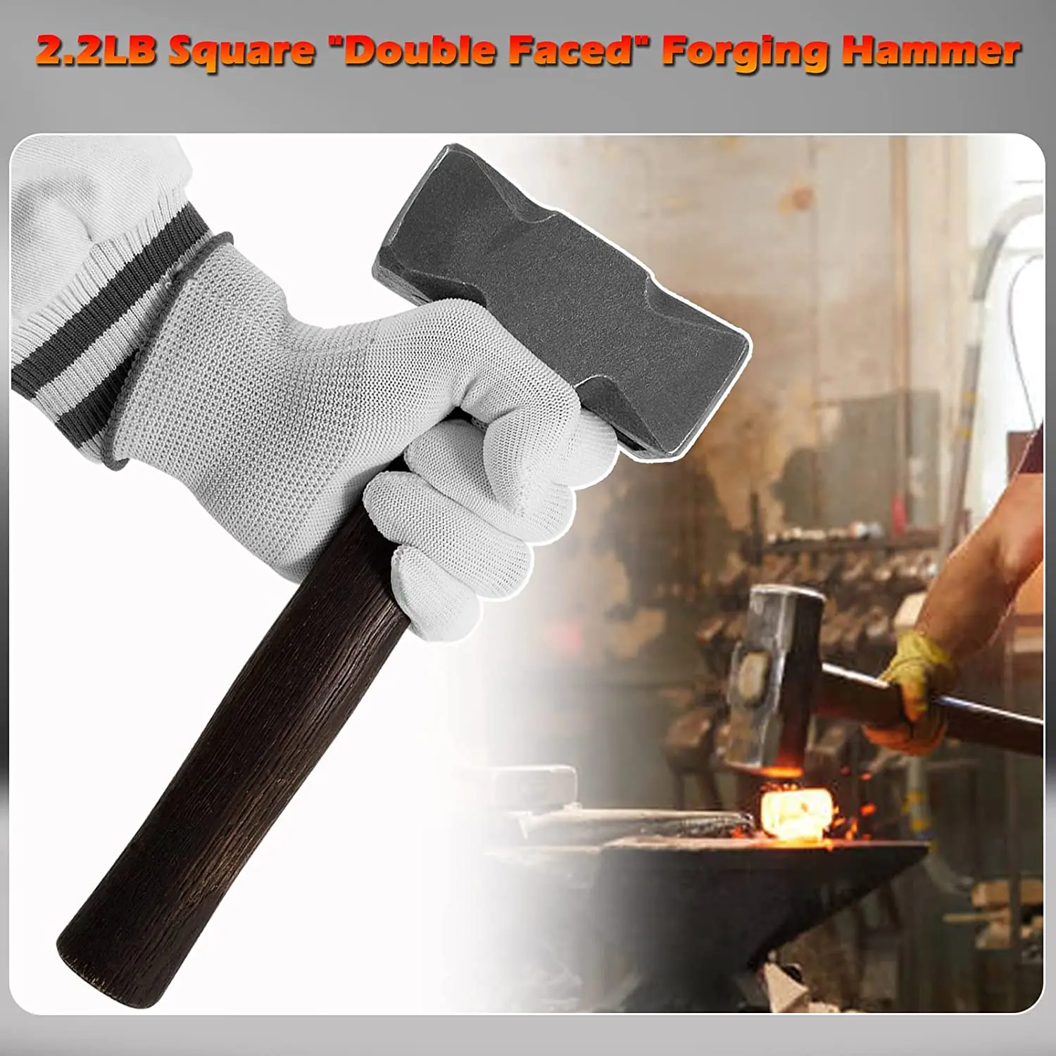 

TENG MILE 2.2LB Forging Square Hammer with Double Faces Perfect for Farrier Bladesmithing Blacksmith Anvil Knife