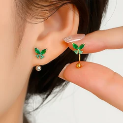 2pcs Stainless Steel Green Butterfly Stud Earrings For Women Tragus Cartilage Helix Hoop Conch Rook Daith Lobe Piercing Jewelry