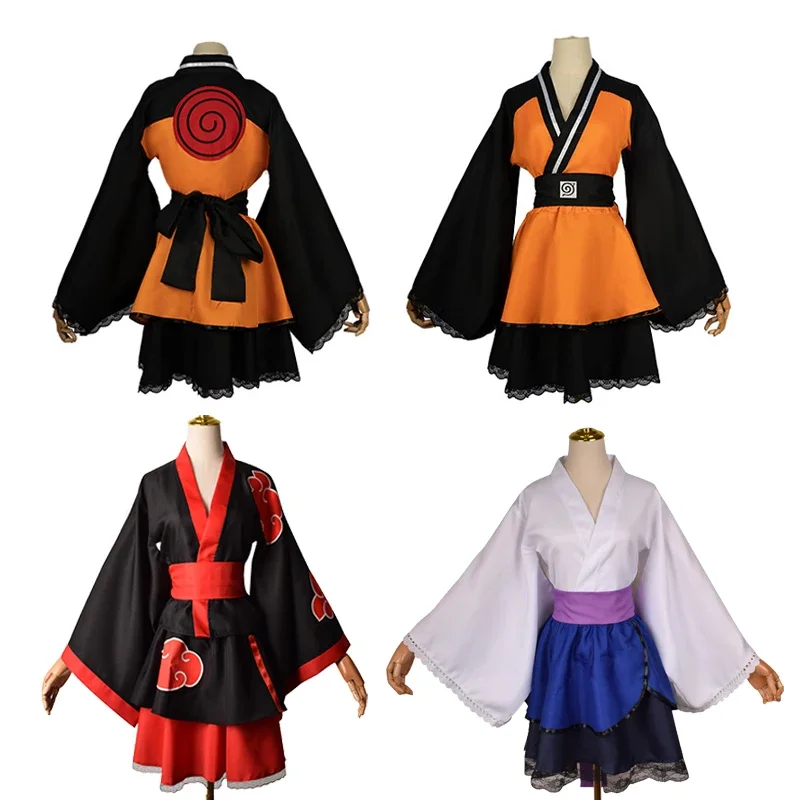 Anime Naruto Japanese Kimono Akatsuki Cosplay Costumes for Women Hyuga Hinata Sasuke Feminine Dress Girls Comic-Con Costumes Set