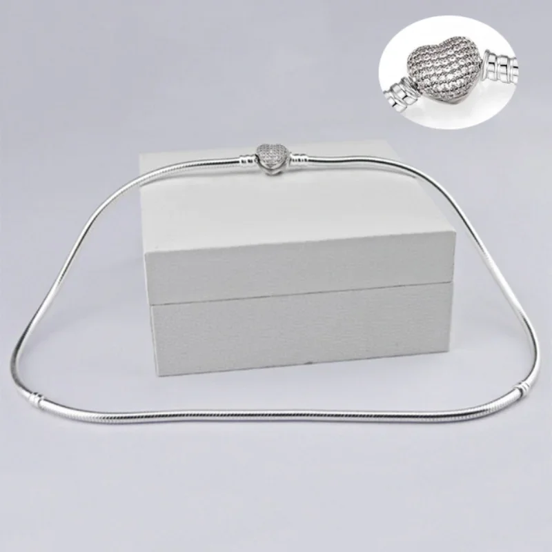 Original Pave Love Herzverschluss mit Kristall-Schlangenkette für 925er Sterlingsilber, Perlenanhänger, Europa-DIY-Schmuck