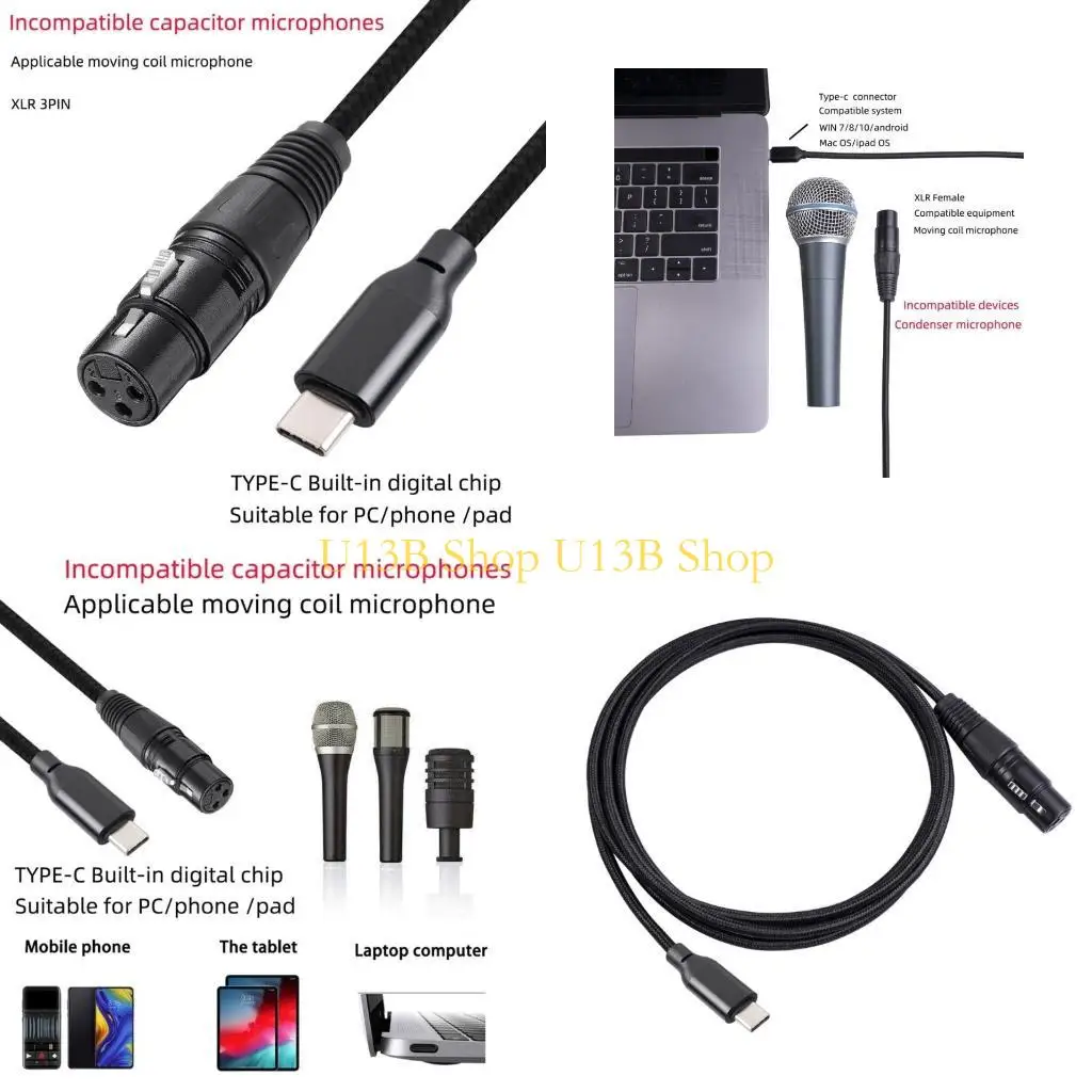

U13B USB C to XLRMicrophone Cable USB C to XLRFemale Cord for Professional Record