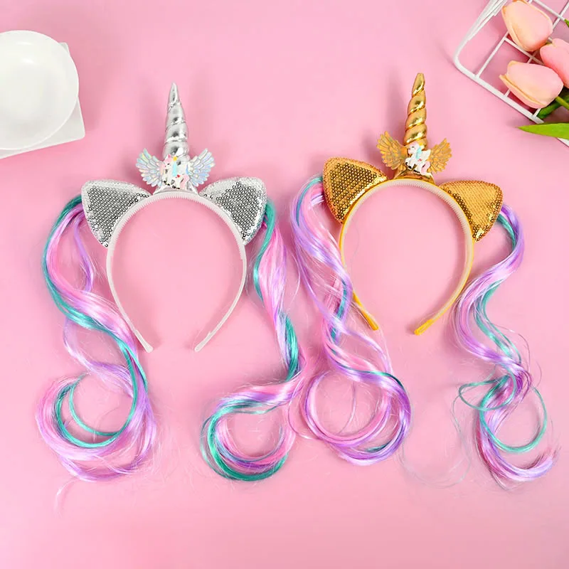 Fascia per capelli unicorno ragazza carina cerchio per capelli paillettes fasce per capelli accessori regali di compleanno per bambini decorazione